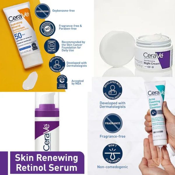 CeraVe 4-in-1 Skincare Kit – Night Cream, Sunblock, Cleanser & Serum for Radiant Healthy Skin