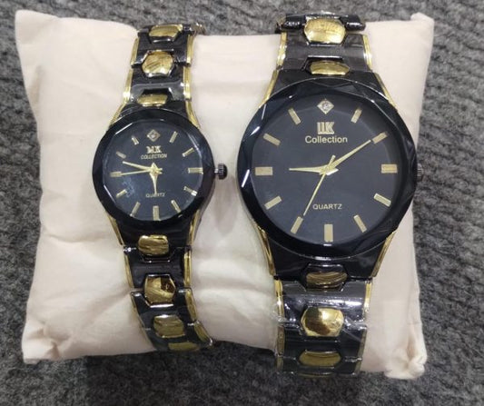 Elegant Couple Watch Set – Luxury Quartz Wristwatches for Him & Her with Dual-Tone Metal Straps