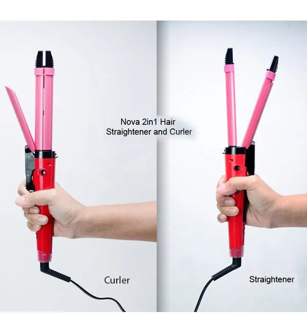 Nova 2-in-1 Hair Straightener & Curler NH-2009 – Quick Heat Ceramic Plates, Dual Styling Tool