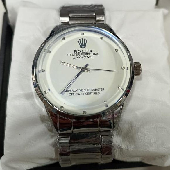 Rolex Men’s Formal Quartz Wrist Watch – Luxury Stainless Steel Chain Watch for Men (Box Included)