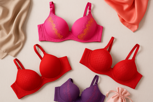 Silk Embroidered Padded Bra for Women – Luxury Lingerie with Soft Silk Fabric, Elegant Embroidery & Comfortable Everyday Support (Random Color)
