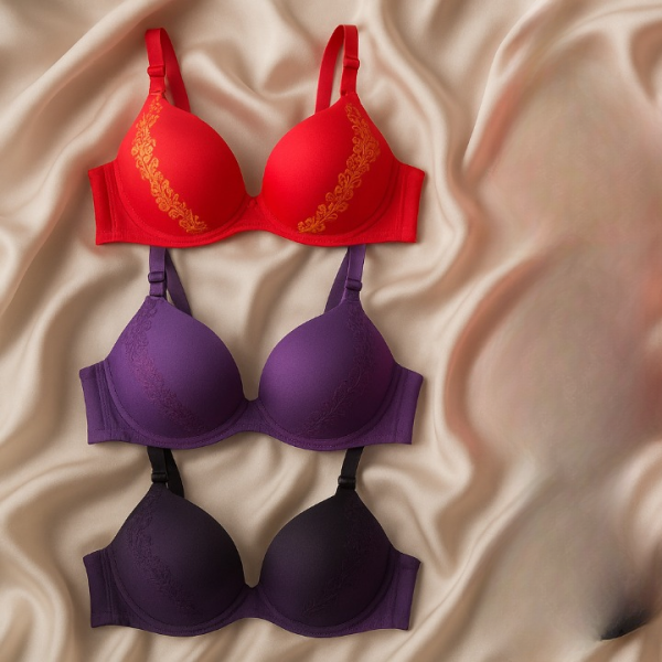Silk Embroidered Padded Bra for Women – Luxury Lingerie with Soft Silk Fabric, Elegant Embroidery & Comfortable Everyday Support (Random Color)