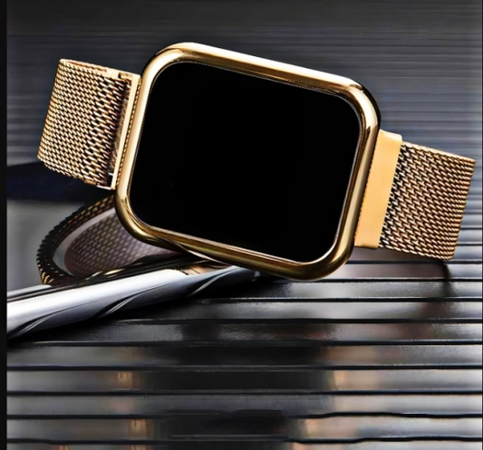 Touch LED Magnet Watch – Fashion Sports Digital Wristwatch for Men & Women, Square Golden (No Box)