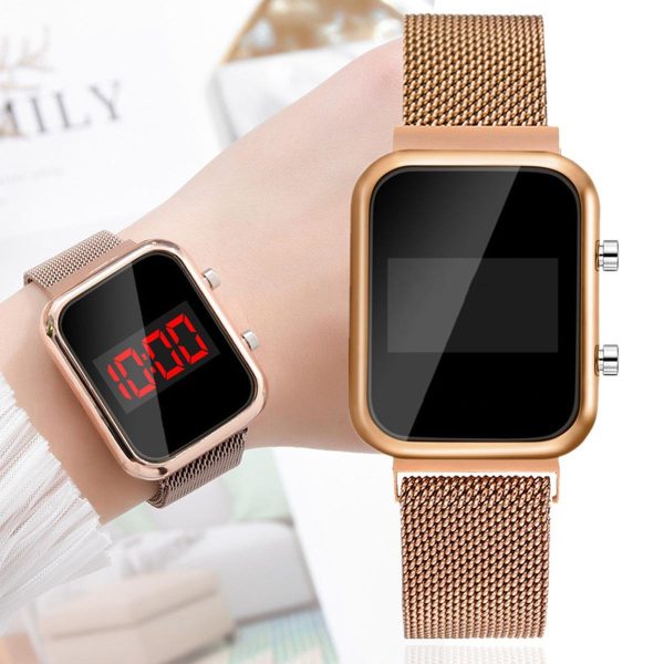 Touch LED Magnet Watch – Fashion Sports Digital Wristwatch for Men & Women, Square Golden (No Box)