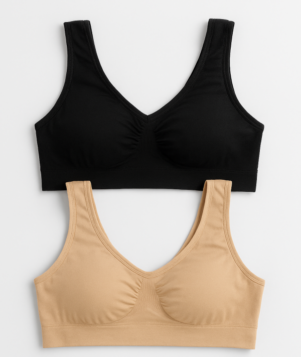 Women’s Lycra Sports Bra Set (Pack of 2) – Black & Skin | Stretchable, Breathable Activewear for Gym, Yoga & Everyday Comfort